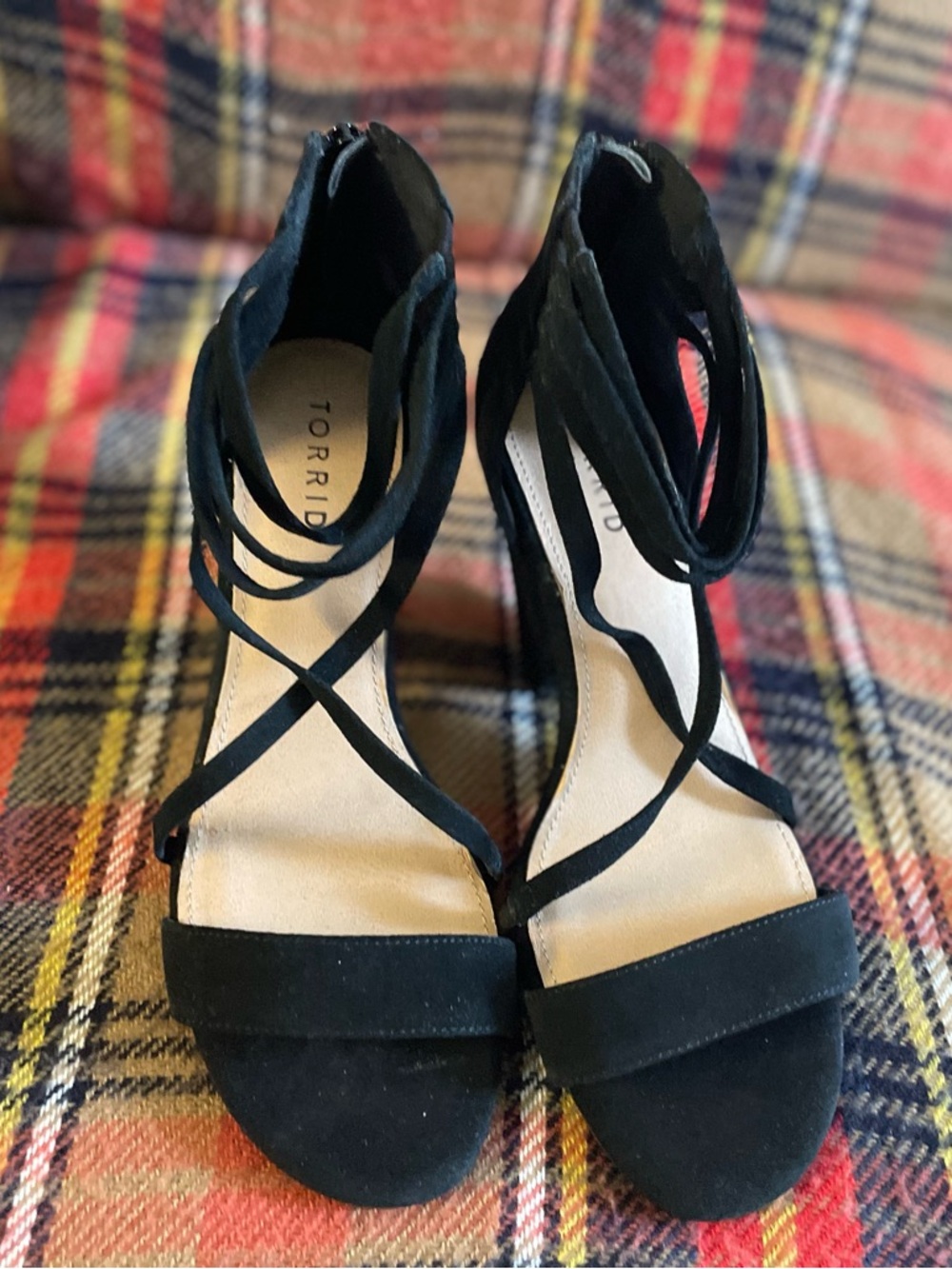 Torrid Black Suede Strappy Ankle Strap Heels Shoes Wide 8 NWOT - Picture 2 of 6